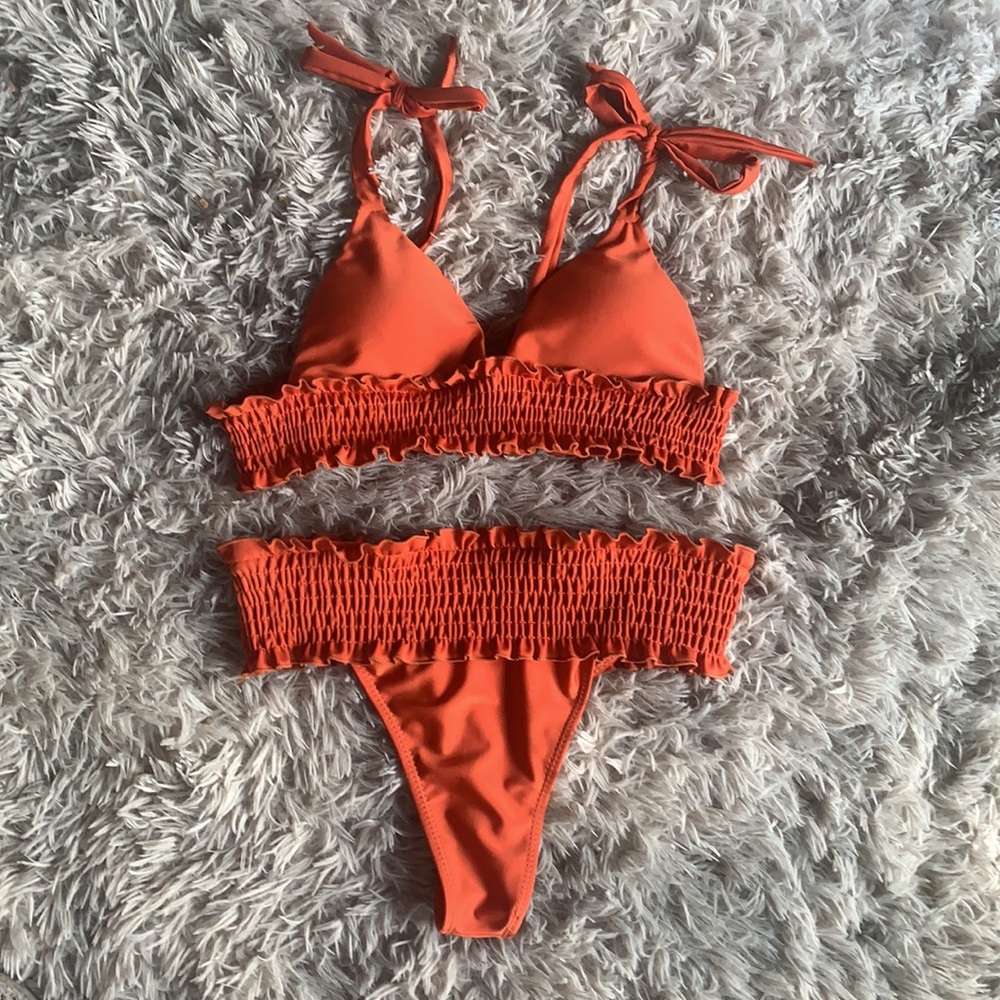 High waist rust-orange thong/Brazilian cut bikini
